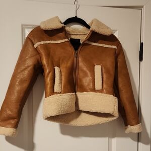 New- RSQ Kids Girls Tan and Cream Teddy Jacket Size Large